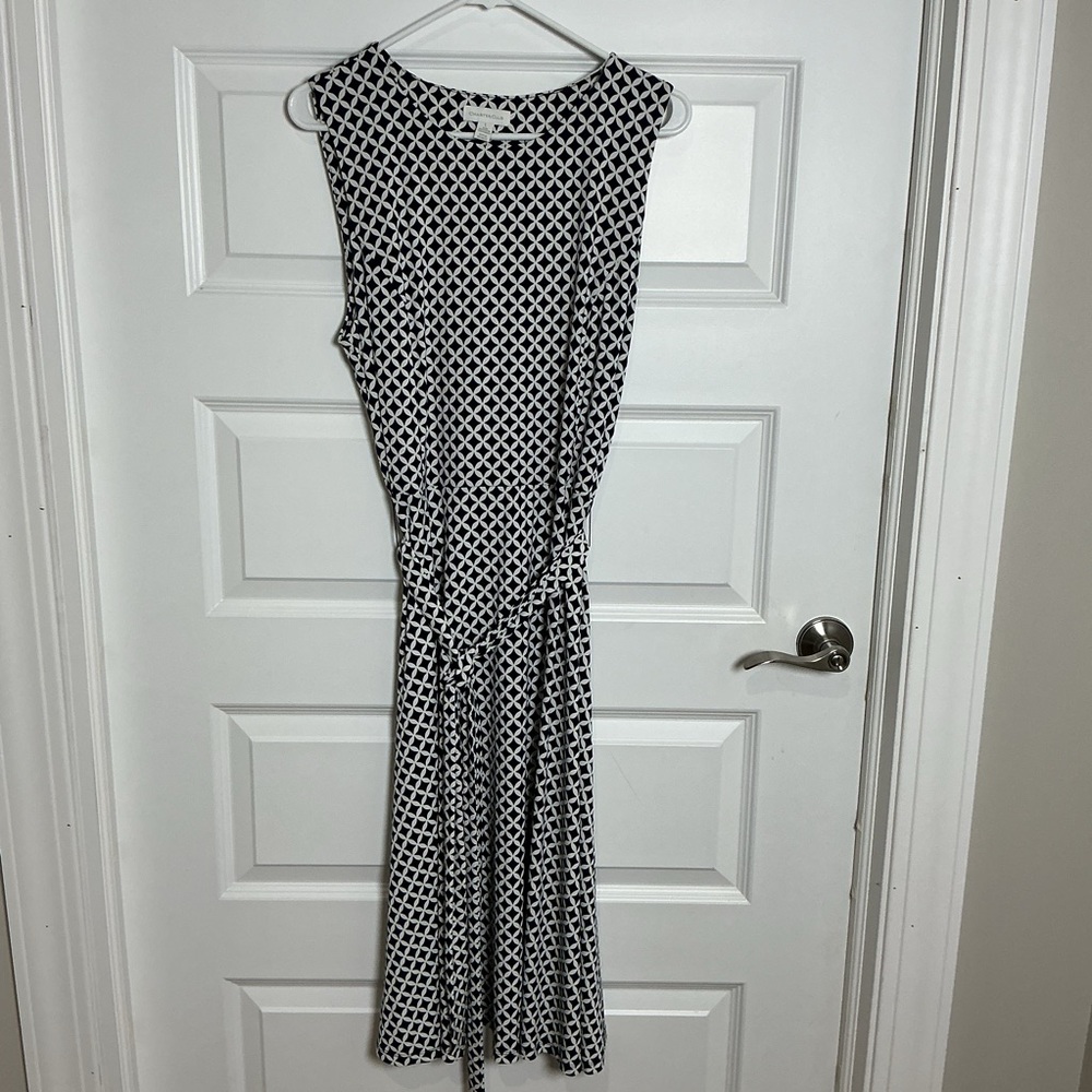 Charter Club Navy and White Geometric Maxi Dress Size Large
